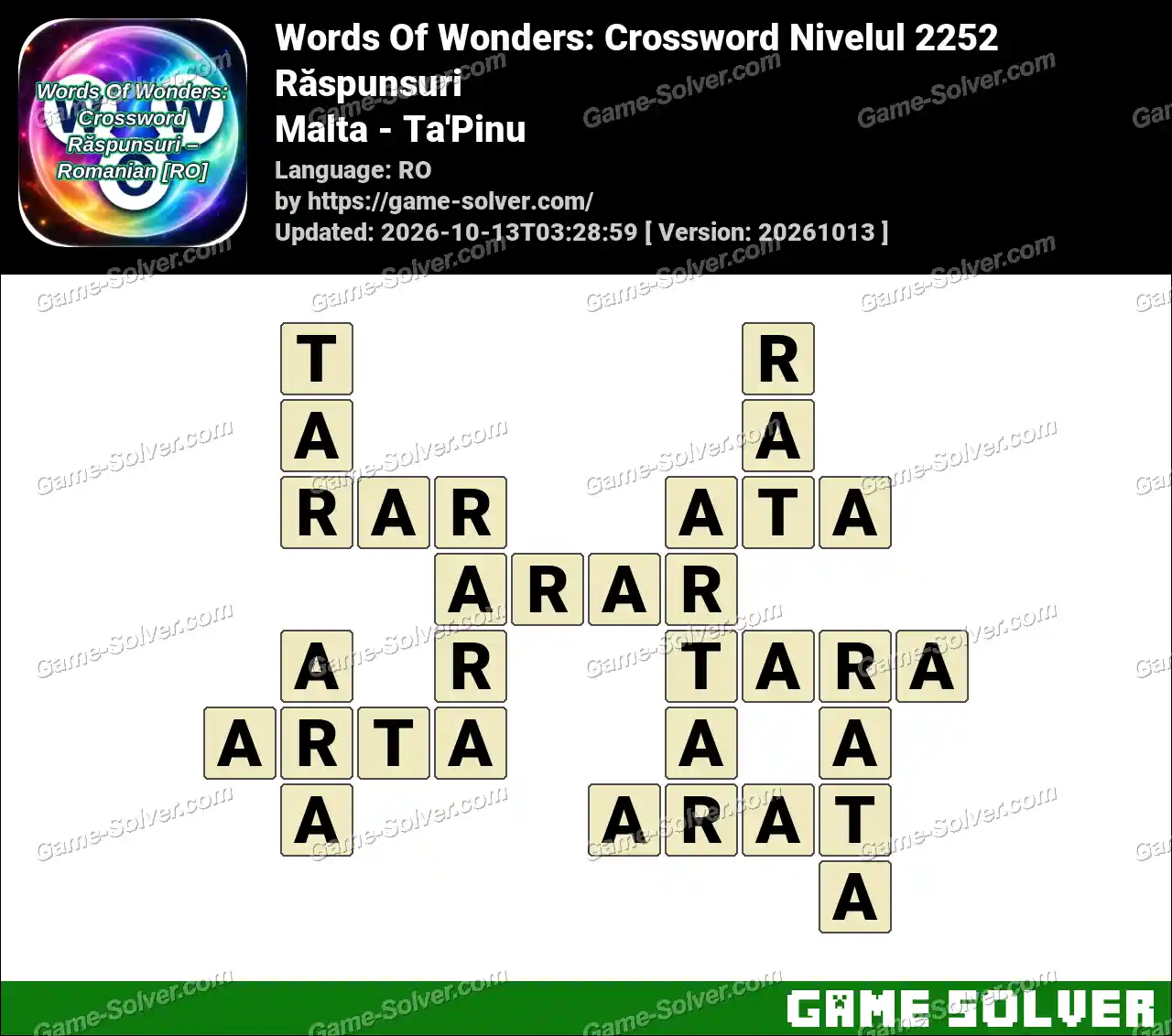 Words Of Wonders: Crossword Nivelul 2252 Răspunsuri – Malta – Ta’Pinu